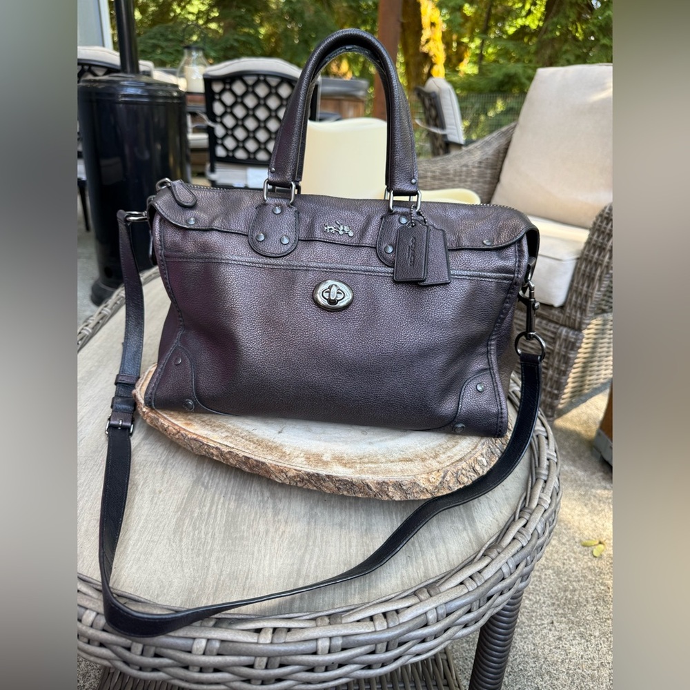 Coach Rhyder Shoulder Bag/Satchel metallic purple nickel hardware